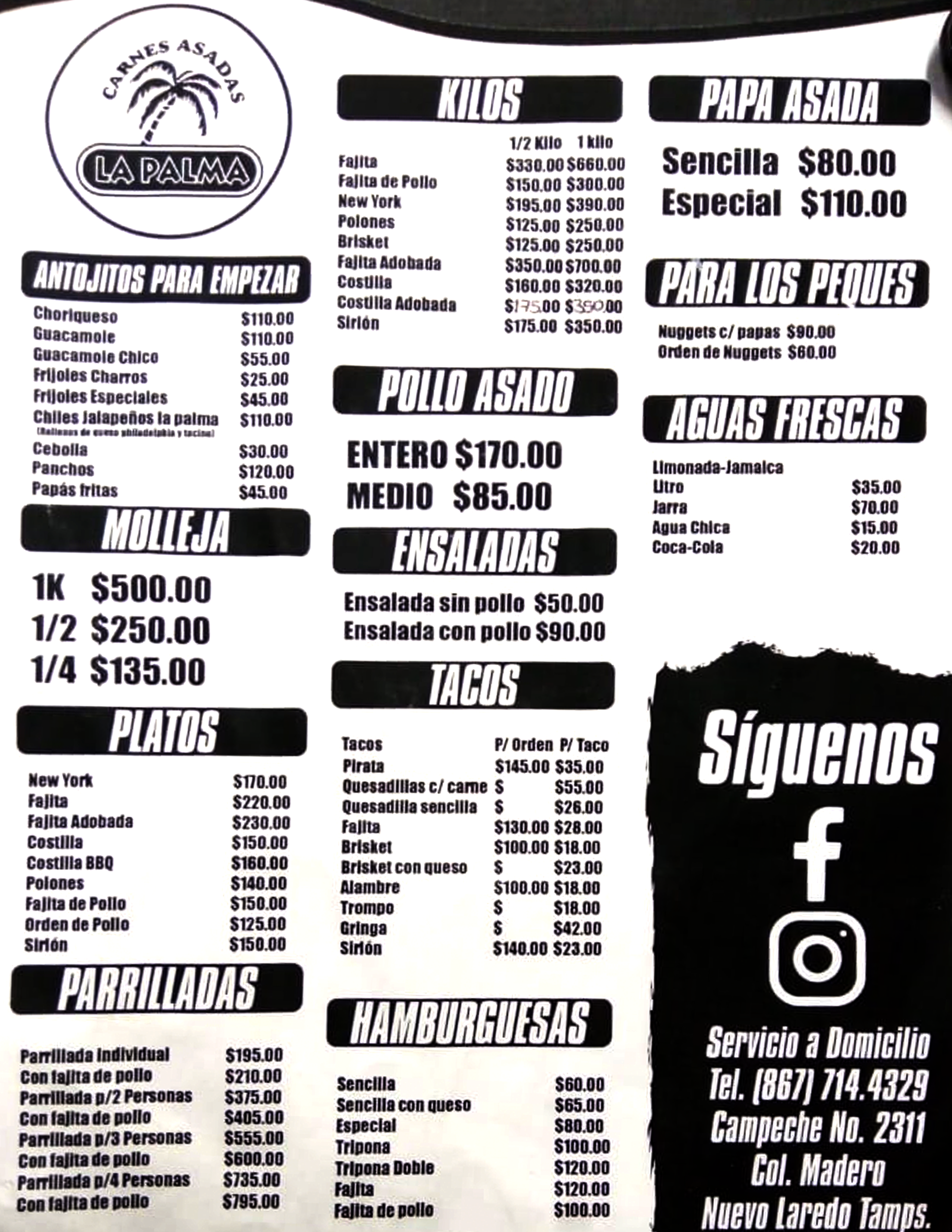 Menu  Carnes Asadas La Palma